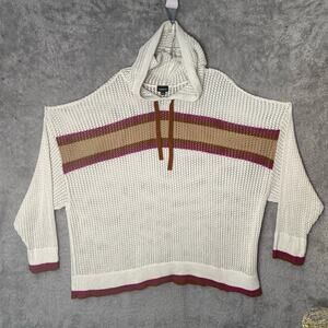 Torrid Pointelle Loose Weave Boxy Hoodie Pullover Sweater Cream Rust Women 4XL